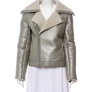 Alice + Olivia silver leather and shearling jacket
